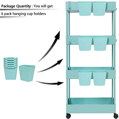 6 Pack Hanging Cup Holders for Rolling Carts, Teal, 2.4in x 3.5in x 4.5in - color: Teal