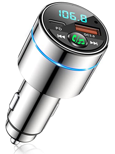RIWUSI FM Transmitter for Car Bluetooth 5.3, Wireless FM Radio Car Adapter - color: Silver