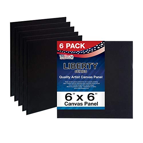 U.S. Art Supply 6 X 6 Inch Black Art Canvas Board Panels 6 Pack - 8 Ounce - size: 6" x 6"