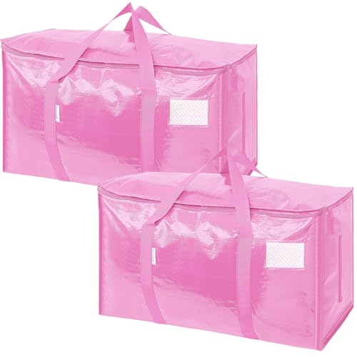 TICONN 2 Pack Extra Large Moving Bags Heavy Duty with Zippers & Carrying Handles, Durable Storage Bags Moving Boxes for Closet Organizers and Storage (2 Pack, Pink) - color: Pink, size: 2 Pack