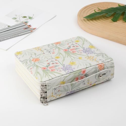 Canvas 120 Slots Pencil Case 3-Layer Zipped Holder w/Handle - color: White, size: 120