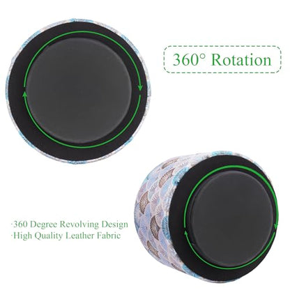 Round Leather Art Supply Organizer,Remote Control Holder,360-degree Rotating Pen Organizer with 4 Compartments(1-Peacock White) - color: 1-5Peacock White