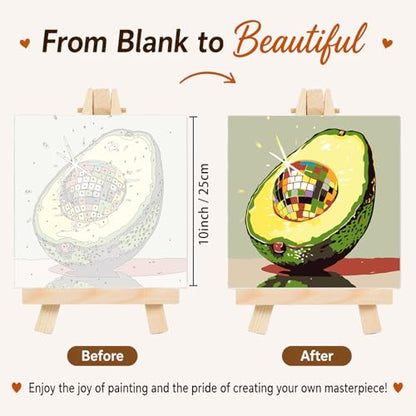 AUKELHJ 4 Pack Framed Paint by Numbers Kit for Adults, Fruit, 8x8 inch - color: 04-Fruit