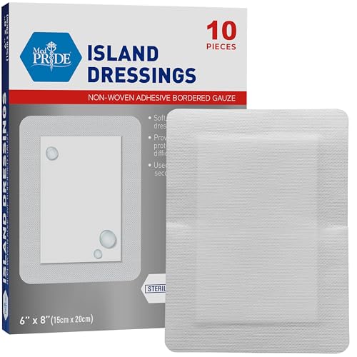 MED PRIDE Bordered Gauze Island Dressing,Sterile Absorbent,6x8 in,10-Count - size: 6''x 8''