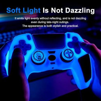 2 Pack Glow in the Dark Controller Skin Silicone Grip Protective Case Cover and 4 Thumb Grips caps Accessories. (2 Pack Glow Blue Black) - color: 2 Pack Glow Blue Black