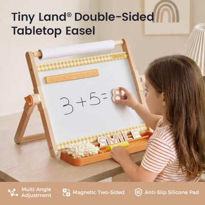 Tiny Land Tabletop Kids Art Easel, 5-Level Magnetic Drawing Board - color: Oatmeal