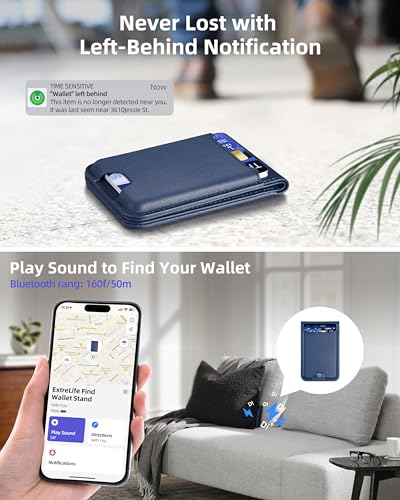 ExtreLife for Magsafe Wallet, Works with Apple Find My, 6 Cards Holder - color: Navy Blue