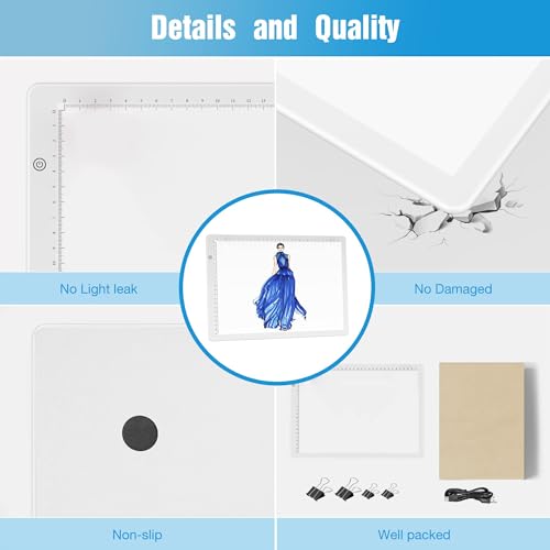 Comzler Tracing Light Board, A4 White Dimmable Brightness LED Light Table, Light Drawing Board for Tracing, Sketch Light Pad for Artists, Animation, Sketching, Stenciling