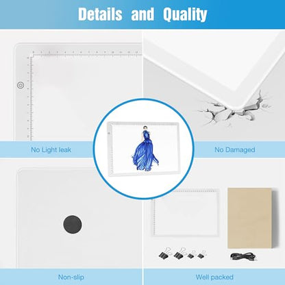 Comzler Tracing Light Board, A4 White Dimmable Brightness LED Light Table, Light Drawing Board for Tracing, Sketch Light Pad for Artists, Animation, Sketching, Stenciling