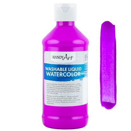Handy Art Washable Liquid Watercolor Paint, Fluorescent Violet, 8 oz Bottle - color: Fluorescent Violet