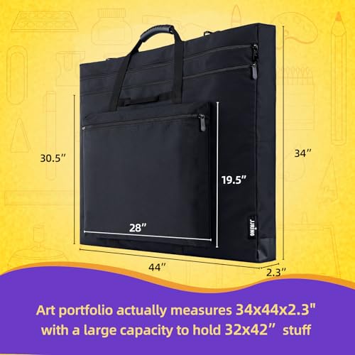 JJRING 32x42 Art Portfolio Tote Bag With Shoulder Strap, Black - size: 32''*42''