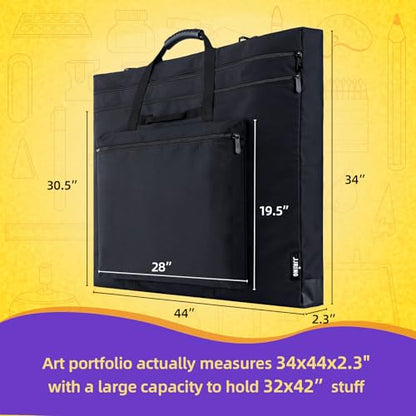 JJRING 32x42 Art Portfolio Tote Bag With Shoulder Strap, Black - size: 32''*42''