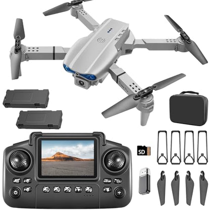 E99max Drone with Screen Controller, Black Carrying Case, 2Batteries - color: White - 2 batteries