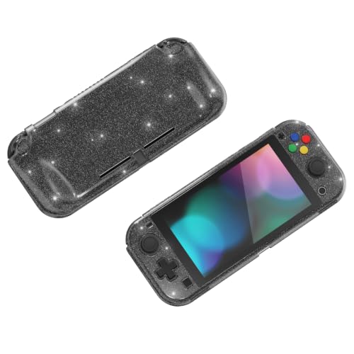PlayVital Clear Glitter Silver Protective Case for Nintendo Switch Lite, Glossy Ergonomic Hard Grip Cover - Shock-Absorbent Anti-Scratch Shell Case with Screen Protector & Thumb Grips & Button Caps - color: Clear Glitter Silver
