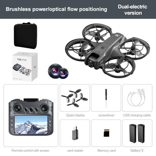 RC Drone with HD Camera for Adults Beginners, FPV Drones with Screen on Controller, Brushless Motor, Intelligent Flight, Gesture Control, 3D Flip, One Key Start, Optical Flow Positioning, Headless Mode, Remote Control Quadcopter Beginner-Friendly Hobby Dr