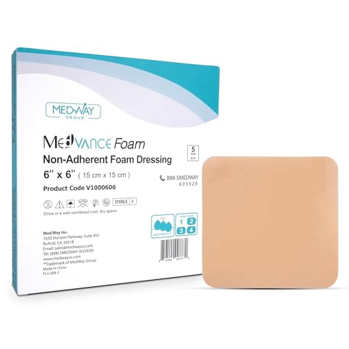 MedVance Waterproof Non-Adhesive Foam Dressing w/o Border, 6"x6", Box of 5 - size: 6"x6" Standard 5 Pack