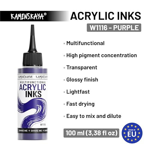 Kamenskaya Acrylic Inks, Purple Acrylic Ink, 3.38 Fl Oz (100 ml) - color: Purple