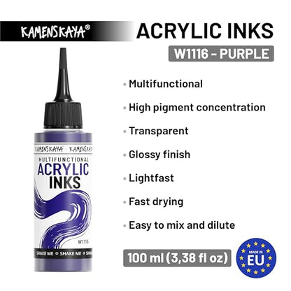 Kamenskaya Acrylic Inks, Purple Acrylic Ink, 3.38 Fl Oz (100 ml) - color: Purple