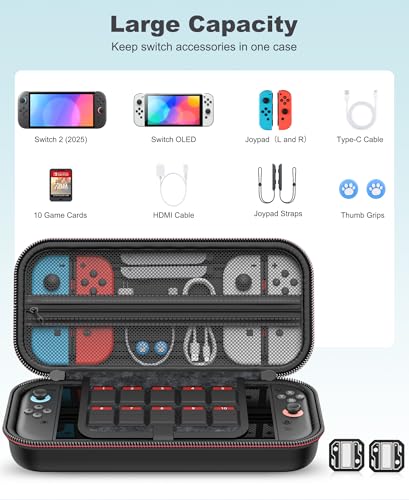 Spican Switch 2 Accessories Bundle 4-in-1, Switch Hard Shell Carrying Case for Switch 2/Switch/OLED, Magnetic Cover for Split-Pad/4XThumb Grips/2XProtectors - size: 4 in 1 Bundle | Embossed
