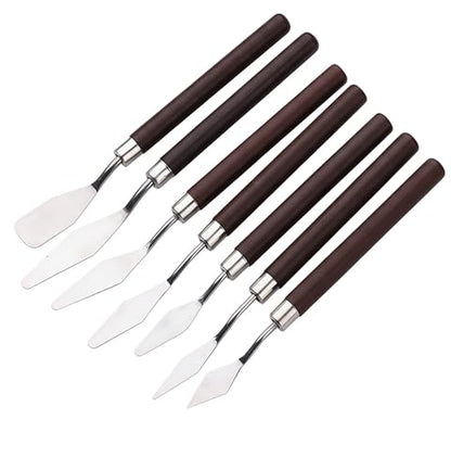 7 PCS Palette Knife Set, Flexible Steel Spatulas for Acrylic & Oil - color: Red