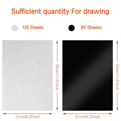 PSLER Carbon Paper for Tracing 80pcs & Tracing Paper 120pcs, A4, 200 Sheets
