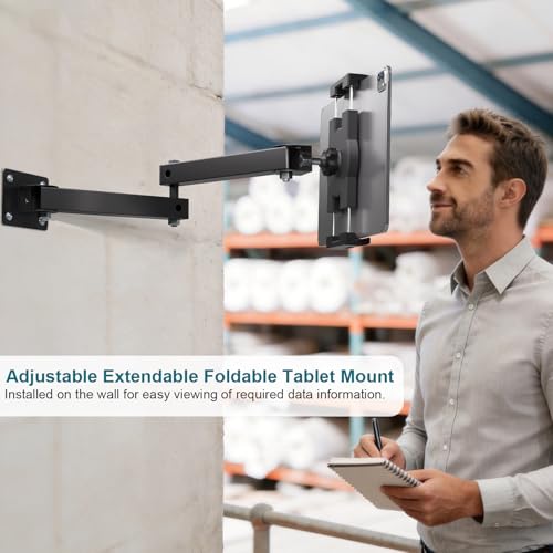 Mippko Foldable Wall Mount iPad Holder Tablet Mount Stand,360° Adjustable Tablet Holder,2-Stage Extendable Articulating Aluminum Alloy Arm,Compatible with 4.7~12.9" iPad/Nexus/e-Reader/Switch/iPhone