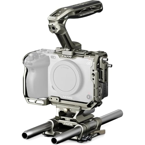 Tilta Camera Cage Basic Kit for FX3, FX3A, FX30 V2 | Includes Full Cage Top Handle, Baseplate & More | Top Plate NATO Rail, Cold Shoe, 1/4"-20 and 3/8"-16 | TA-T16-A-TG Titanium Gray - color: Titanium Gray, size: Basic Kit