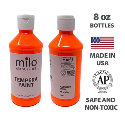 milo Fluorescent Washable Tempera Paint Set, 8 Neon UV Colors, 8 oz Bottles - style: Fluorescent Tempera 8 x 8 oz Bottles