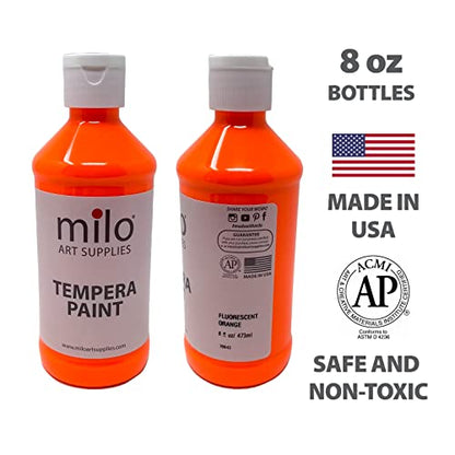 milo Fluorescent Washable Tempera Paint Set, 8 Neon UV Colors, 8 oz Bottles - style: Fluorescent Tempera 8 x 8 oz Bottles