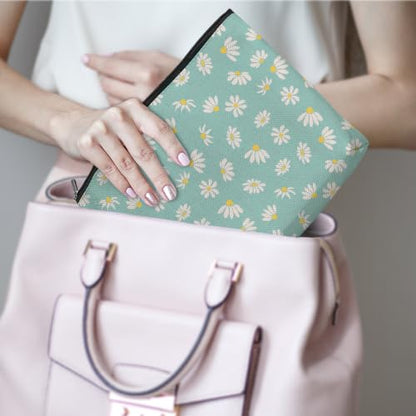 Boho Makeup Bag, Blue Daisy Floral Makeup Organizer Cosmetic Bags for Women - color: CuteDaisy01