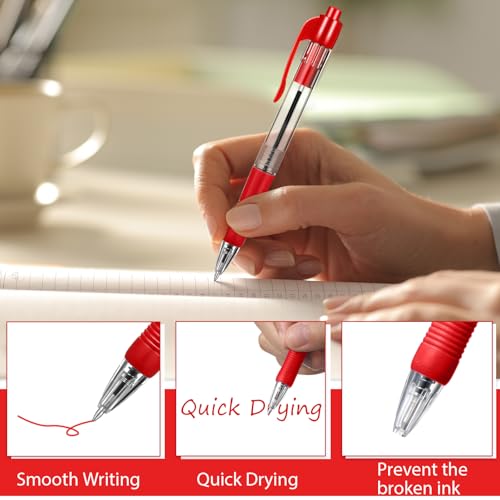 Fainne 200 Pack 1.0 mm Retractable Ballpoint Pen Bulk, Red Ink - color: Red Ink