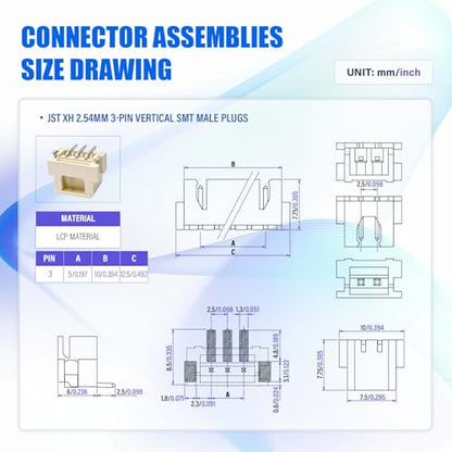 CQRobot JST XH 2.54mm Pitch 3-Pin Vertical SMT Header Electronic Connector