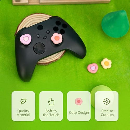 GeekShare Soft Silicone Thumb Grips, 2-Pair Thumbstick Cover Caps Compatible with Xbox One Controller - 2 Pair / 4 Pcs - Heart & Flower