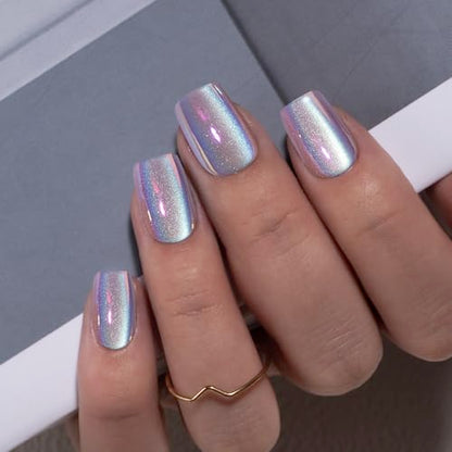 CurvLife Chrome Square Cat Eye Press On Nails, Purple, Soft Gel - color: chrome cat eye nails