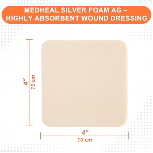 MedVance Silver Foam Sterile Highly Absorbent Dressing, 4"x4", Box of 10 - size: 4"x4" Standard 10 Pack