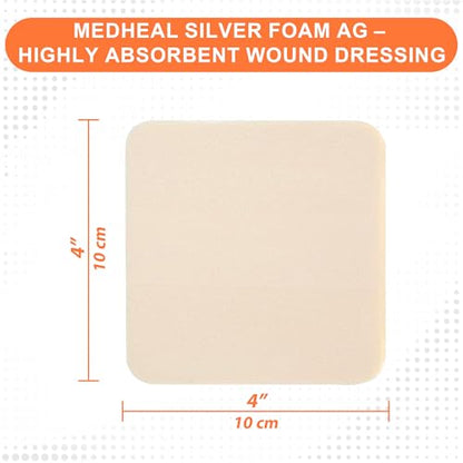 MedVance Silver Foam Sterile Highly Absorbent Dressing, 4"x4", Box of 10 - size: 4"x4" Standard 10 Pack