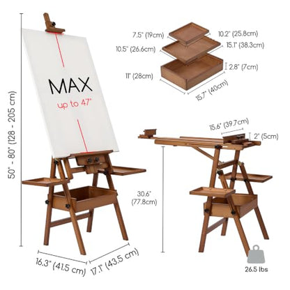 MEEDEN Painting Easel with Storage and Tray: H-Frame Beech Wood Art Easel - color: Walnut