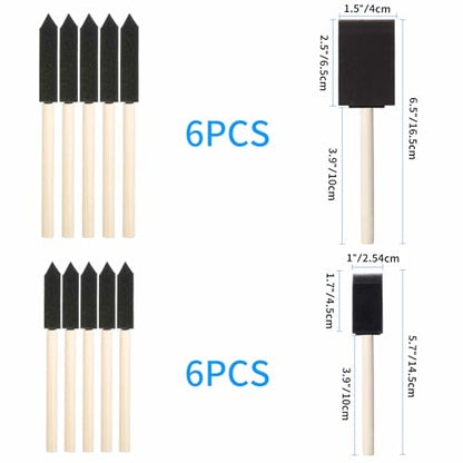 12 Pcs Foam Paint Brushes Set, 1" & 1.5", for Painting, Staining, Varnish - size: 12PCS 1"&1.5"