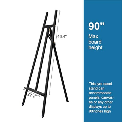A-Frame Wooden Display Easel, Lyre Beechwood Studio Easel Stand, Black - color: Black
