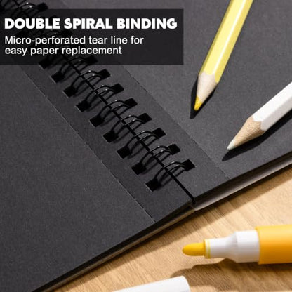 2 Pack Black Paper Sketchbook, 5.5 × 8.5 in, 100 Sheets, Spiral Bound - size: 5.5×8.5 Inch (2 Pack )