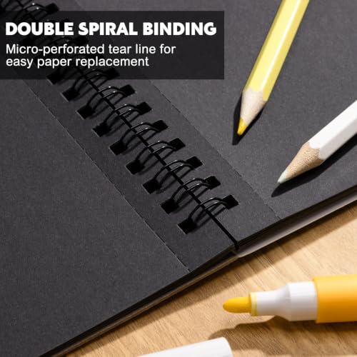 2 Pack Black Paper Sketchbook, 5.5 × 8.5 in, 100 Sheets, Spiral Bound - size: 5.5×8.5 Inch (2 Pack )