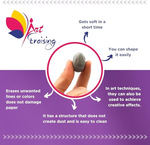 Kneaded Erasers for Drawing – Large Grey Moldable Art Erasers (4 Pack) with Storage Case, Ideal for Charcoal, Sketching, Pastels & Fine Art Blending