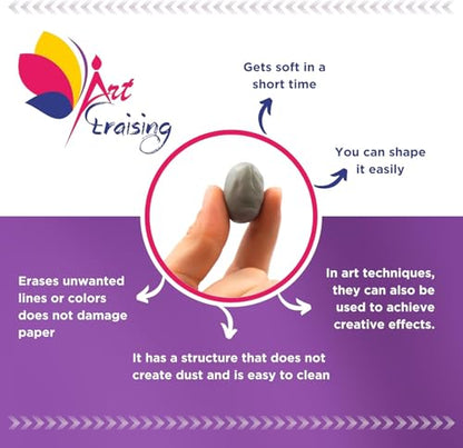 Kneaded Erasers for Drawing – Large Grey Moldable Art Erasers (4 Pack) with Storage Case, Ideal for Charcoal, Sketching, Pastels & Fine Art Blending