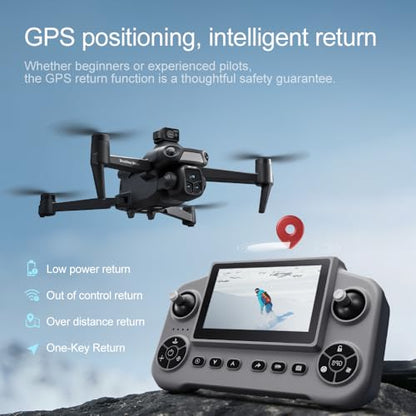 GPS Drone with 8K UHD Camera for Adults, FPV Drone with Big Screen on Controller, 360° Laser Obstacle Avoidance, GPS Auto Return, Circle Fly Headless Mode, Under 249g Lightweight RC Quadcopter V918 MAX Professional Foldable Drone Gift for Beginners Adults