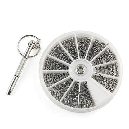 E-outstanding 600pcs M1 M1.2 M1.4 M2.5 Mini Electronics Screws Nuts Assortment Tool Kit 12 Kinds of Repair Hardware Tools Box with Screwdriver for Electronic Products