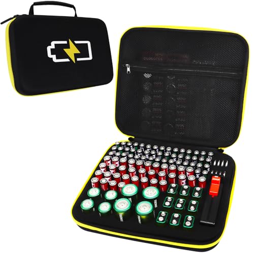 Battery Organizer Case- Hard Storage Box Bag Holder - Holds 106+ Batteries AA AAA C D 9V Tester BT-168 (Batteries are Not Included) - size: 106 holes