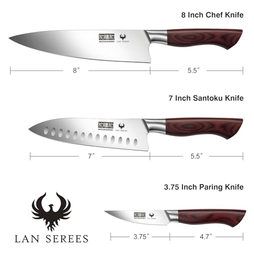 HOSHANHO 3PCS Kitchen Knife Set, Ultra Sharp Chef/Santoku/Paring Knives - size: 3 Pieces Knife Set
