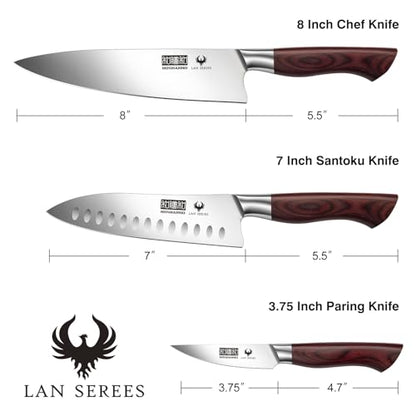 HOSHANHO 3PCS Kitchen Knife Set, Ultra Sharp Chef/Santoku/Paring Knives - size: 3 Pieces Knife Set