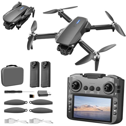 E88 PRO Drone, 4.91 Inches Screen Controller with SD card, 2 batteries. - color: Black-2 batteries
