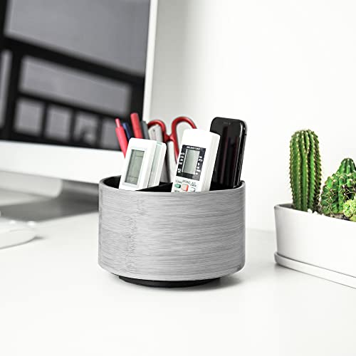 Round Leather Art Supply Organizer,Remote Control Holder,360 Degree Spinning,Multi-Functional Pencil Holder,4 Compartments Desktop Stationary Organizer(1-Light Grey2) - color: 1-Light Grey2